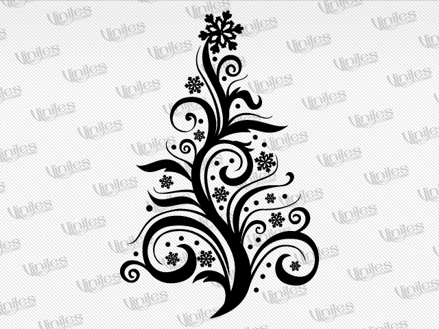 Mural árbol de navidad y copos negro | Vinilos Decorativos | Decoración de Interiores